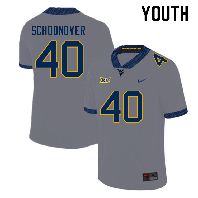 Youth #40 Wil Schoonover West Virginia Mountaineers College Football Jerseys Sale-Gray - Click Image to Close